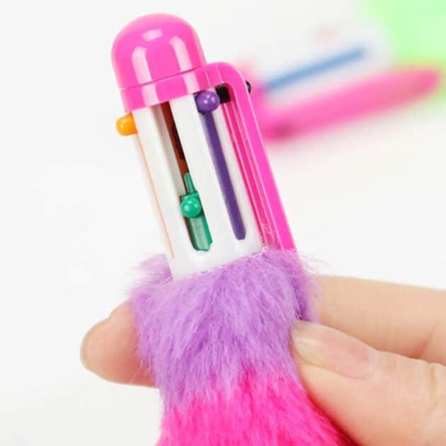 Stylish 6-in-1 Ink Rainbow Soft Plush Fur Ballpoint Pen for Kids - Image 7