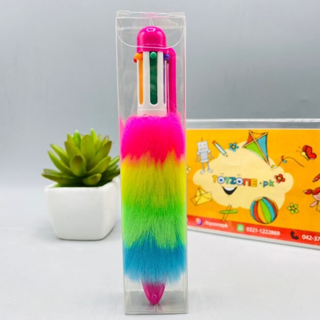 Stylish 6-in-1 Ink Rainbow Soft Plush Fur Ballpoint Pen for Kids - Image 8