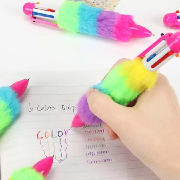Stylish 6-in-1 Ink Rainbow Soft Plush Fur Ballpoint Pen for Kids - Image 9