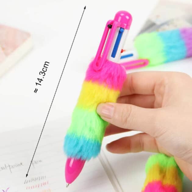 Stylish 6-in-1 Ink Rainbow Soft Plush Fur Ballpoint Pen for Kids - Image 11