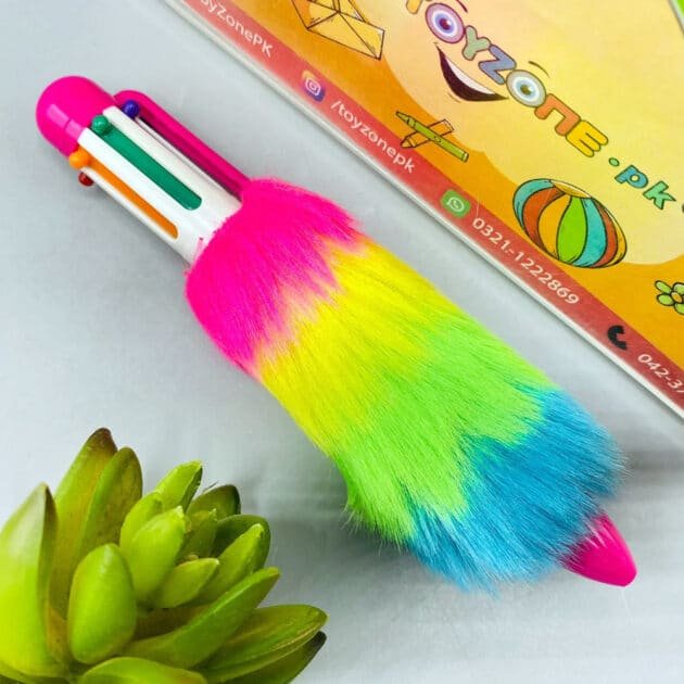 Stylish 6-in-1 Ink Rainbow Soft Plush Fur Ballpoint Pen for Kids - Image 12