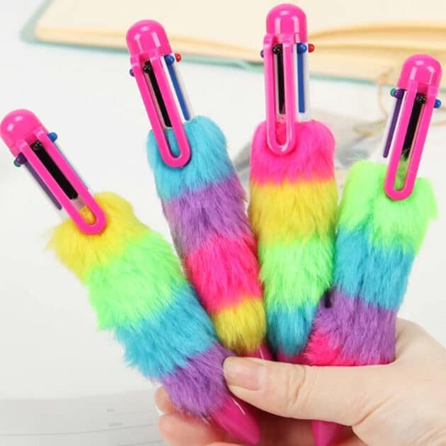 Stylish 6-in-1 Ink Rainbow Soft Plush Fur Ballpoint Pen for Kids - Image 13