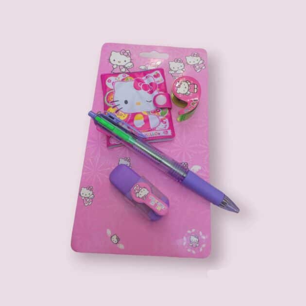 Hello Kitty 4-Piece Stationery Set with Pocket Diary, Pen, Washi Tape & Highlighter - Perfect for Kids' Creative ! 📔🖊️🌈
